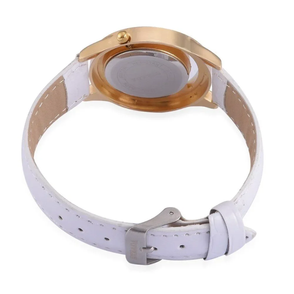 STRADA Watch White Austrian Crystal YG Plated